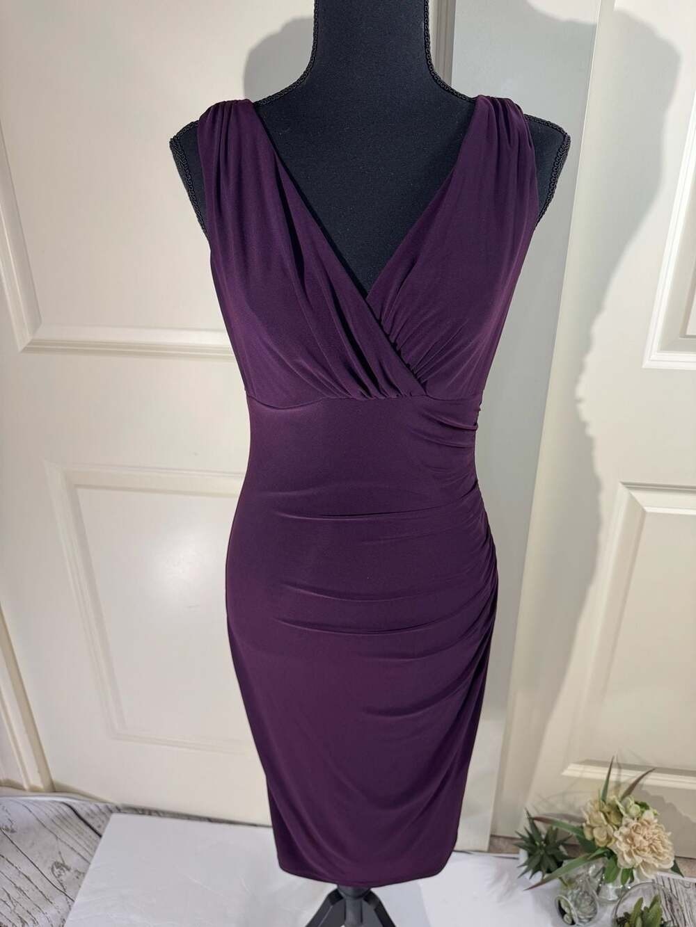 Lauren Ralph Lauren Purple V-Neck Ruched Faux Wrap Cocktail Dress 2
